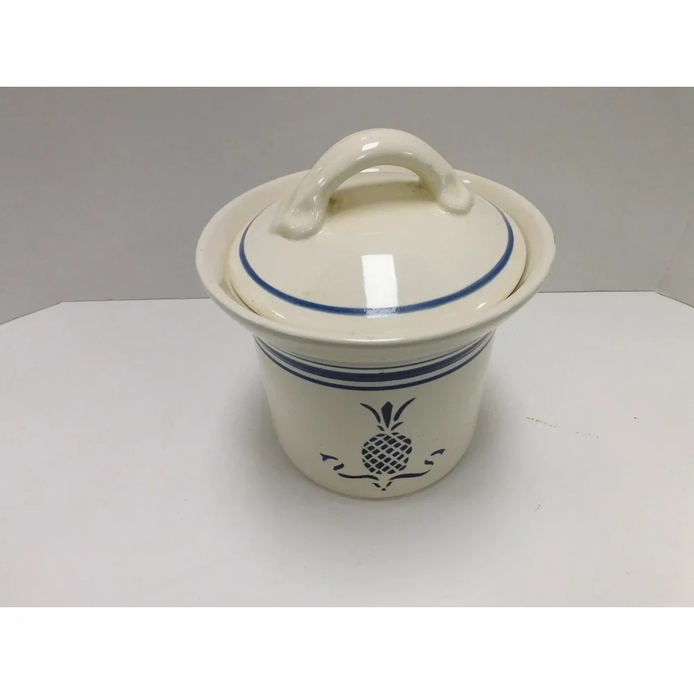 Heritage Mint Ltd Stoneware Butter Crock Pineapple Navy Blue Cream DW702